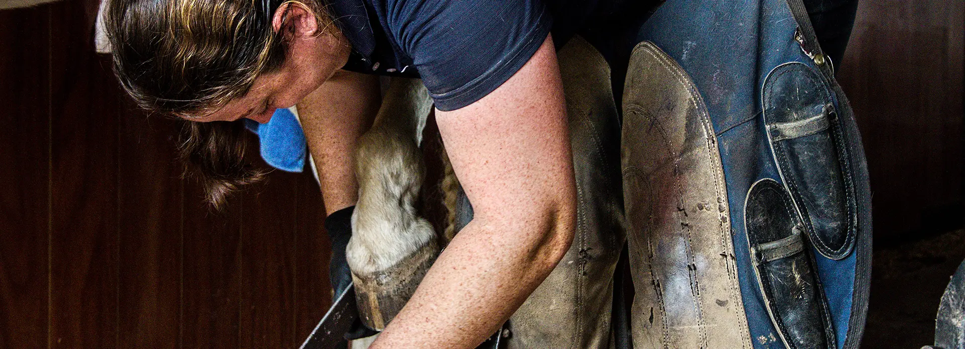 Lisa providing hands-on hoof care to a horse